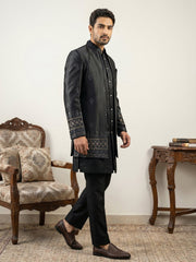 Men Embroidered Cotton Blend Indo-Western Set ( 50JIND 228Black )