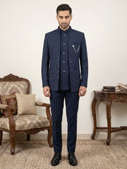 Embroidered Japanese Fabric Indo-Western Set ( 50JIND 233Navy )