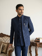 Embroidered Japanese Fabric Indo-Western Set ( 50JIND 233Navy )