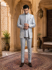 Embroidered Silk Blend Indo-Western Set ( 50JIND 234Silver )
