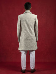Men Silk Blend Embroidered Indo-Western Set ( 50JIND P5W 236Cream )