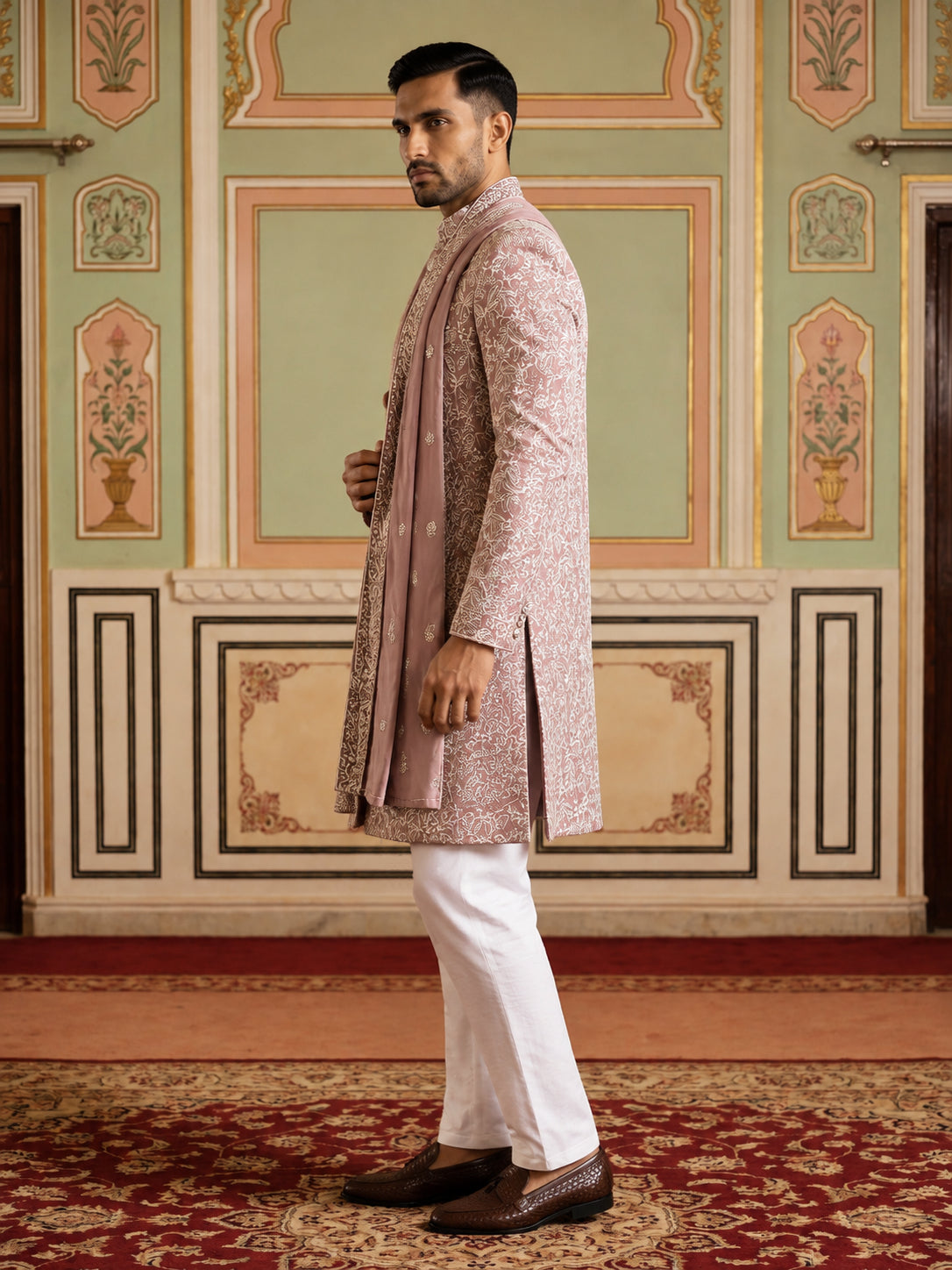DesiQlo Men Embroidered Indo Western Set - Pink