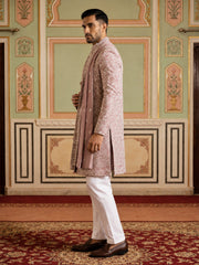 Men Silk Blend Embroidered Indo-Western Set ( 50JIND P5W 236Magenta )