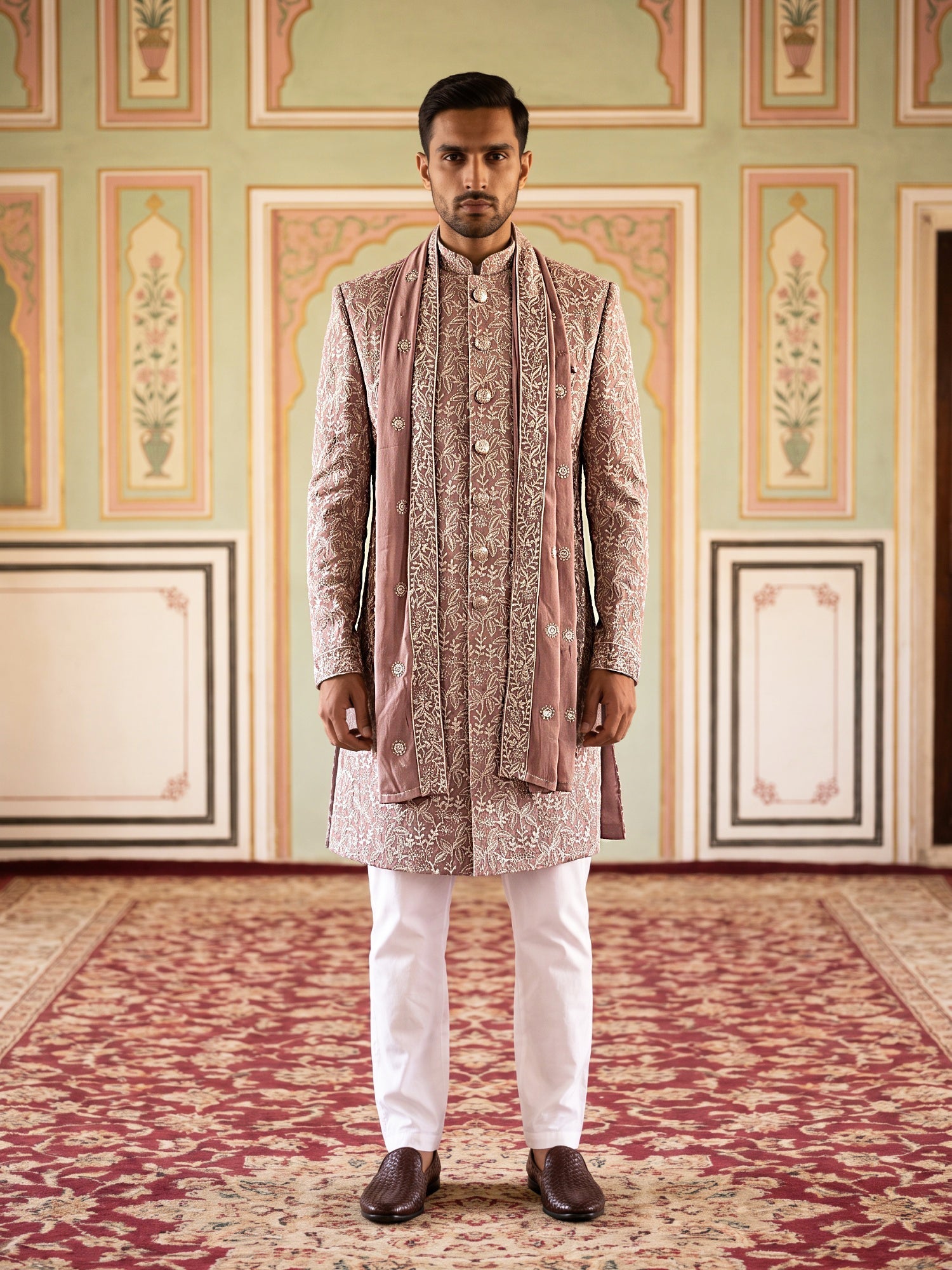 DesiQlo Men Embroidered Indo Western Set - Pink