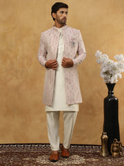 Jacquard Silk Embroidered Indo-Western Set ( 50JIND 592W 135Purple )