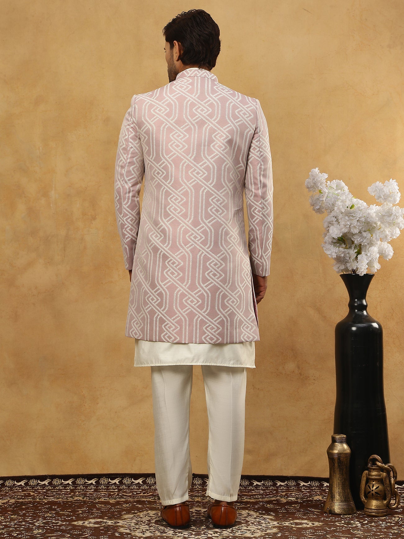 DesiQlo Men Embroidered Indo Western Set - Purple - 50JIND_592W_135Pur