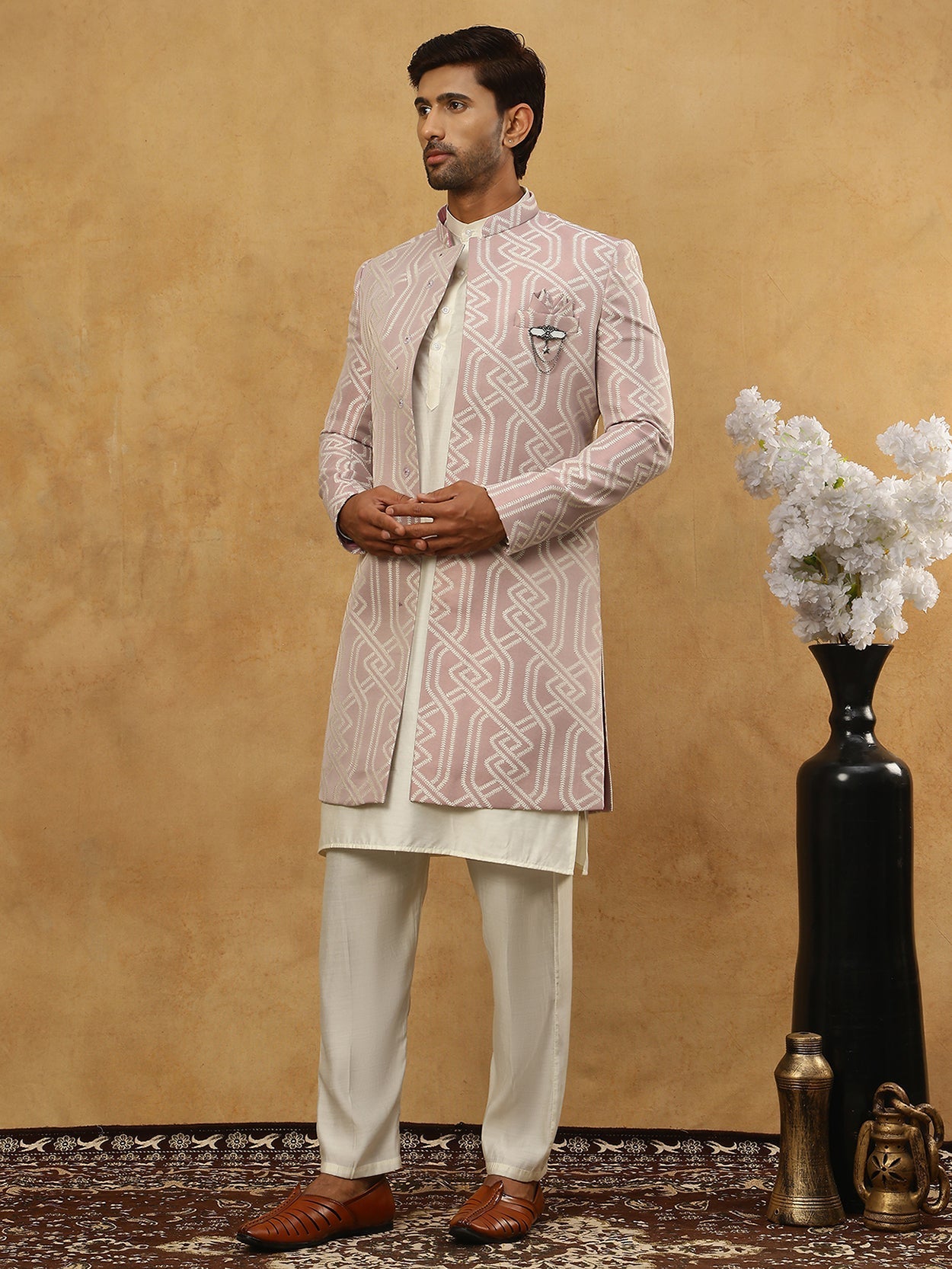 DesiQlo Men Embroidered Indo Western Set - Purple - 50JIND_592W_135Pur