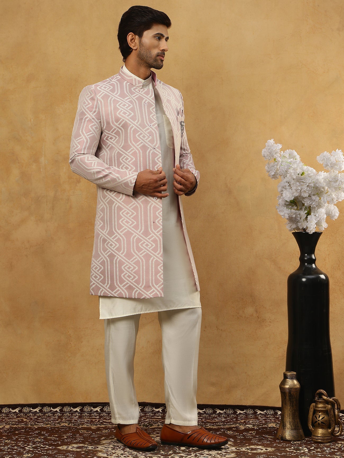 DesiQlo Men Embroidered Indo Western Set - Purple - 50JIND_592W_135Pur