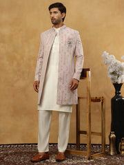 Jacquard Silk Embroidered Indo-Western Set ( 50JIND 592W 135Purple )