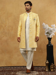 Jacquard Silk Embroidered Indo-Western Set ( 50JIND 592W 137Yellow )