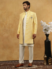 Jacquard Silk Embroidered Indo-Western Set ( 50JIND 592W 137Yellow )