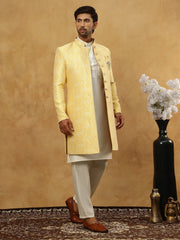 Jacquard Silk Embroidered Indo-Western Set ( 50JIND 592W 137Yellow )