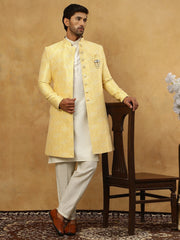 Jacquard Silk Embroidered Indo-Western Set ( 50JIND 592W 137Yellow )