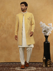 Premium Embroidered Indo-Western Set for Men ( 50JIND 592W 138Yellow )