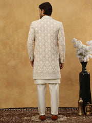 Cotton Blend Embroidered Indo-Western Set ( 50JIND 592W 149Beige )