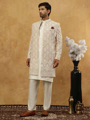 Cotton Blend Embroidered Indo-Western Set ( 50JIND 592W 149Beige )