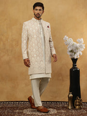 Cotton Blend Embroidered Indo-Western Set ( 50JIND 592W 149Beige )