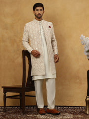 Cotton Blend Embroidered Indo-Western Set ( 50JIND 592W 149Beige )