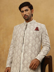 Cotton Blend Embroidered Indo-Western Set ( 50JIND 592W 149Grey )