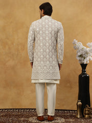 Cotton Blend Embroidered Indo-Western Set ( 50JIND 592W 149Grey )