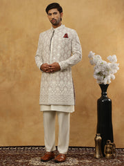 Cotton Blend Embroidered Indo-Western Set ( 50JIND 592W 149Grey )