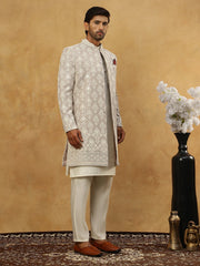 Cotton Blend Embroidered Indo-Western Set ( 50JIND 592W 149Grey )