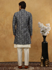 Men’s Woven Silk Jacquard Indo-Western Set ( 50JIND 592W 164Grey )