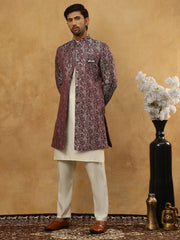 Men’s Woven Silk Jacquard Indo-Western Set ( 50JIND 592W 164Maroon )