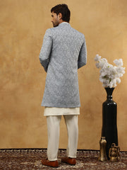 Paisley Jacquard Silk Indo-Western Set ( 50JIND 592W 168Grey )