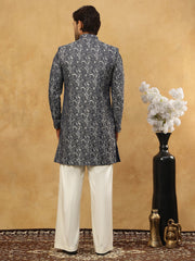 Men’s Woven Silk Jacquard Indo-Western Set ( 50JIND P11W 164Grey )