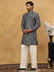 Men’s Woven Silk Jacquard Indo-Western Set ( 50JIND P11W 164Grey )