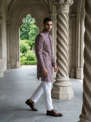 Men’s Woven Silk Jacquard Indo-Western Set ( 50JIND P5W 164Maroon S )