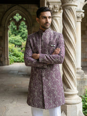 Men’s Woven Silk Jacquard Indo-Western Set ( 50JIND P5W 164Maroon S )