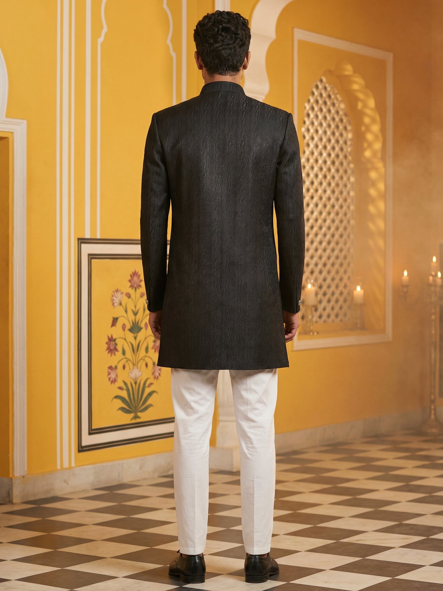 DesiQlo Men Embroidered Indo Western Set - Black - 50JIND_P5W_171Black