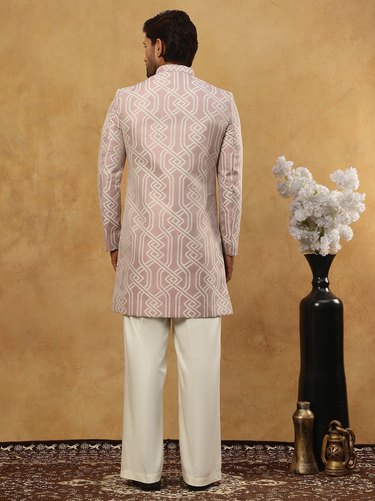 DesiQlo Men Embroidered Indo Western Set - Purple - 50JIND_PJ11W_135Pu