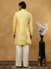 Jacquard Silk Embroidered Indo-Western Set ( 50JIND PJ11W 137Yellow )