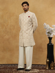 Cotton Blend Embroidered Indo-Western Set ( 50JIND PJ11W 149Beige )