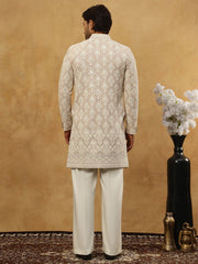 Cotton Blend Embroidered Indo-Western Set ( 50JIND PJ11W 149Beige )