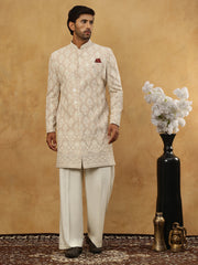Cotton Blend Embroidered Indo-Western Set ( 50JIND PJ11W 149Beige )