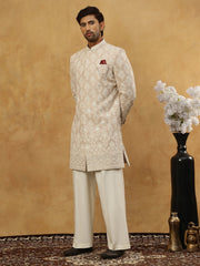 Cotton Blend Embroidered Indo-Western Set ( 50JIND PJ11W 149Beige )