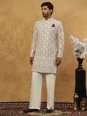 Cotton Blend Embroidered Indo-Western Set ( 50JIND PJ11W 149Grey )