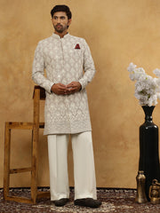 Cotton Blend Embroidered Indo-Western Set ( 50JIND PJ11W 149Grey )