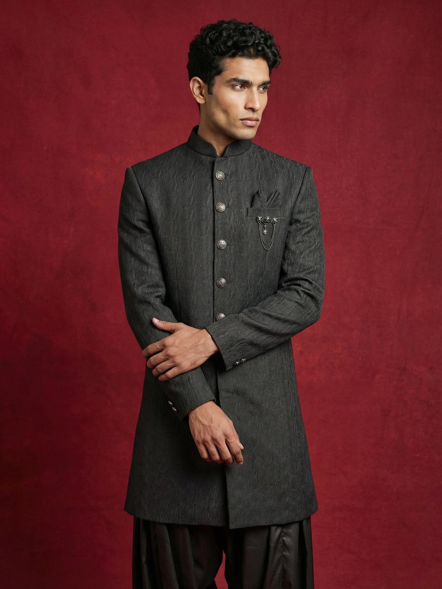 DesiQlo Men Embroidered Indo Western Set - Black - 50JIND_S7B_171Black