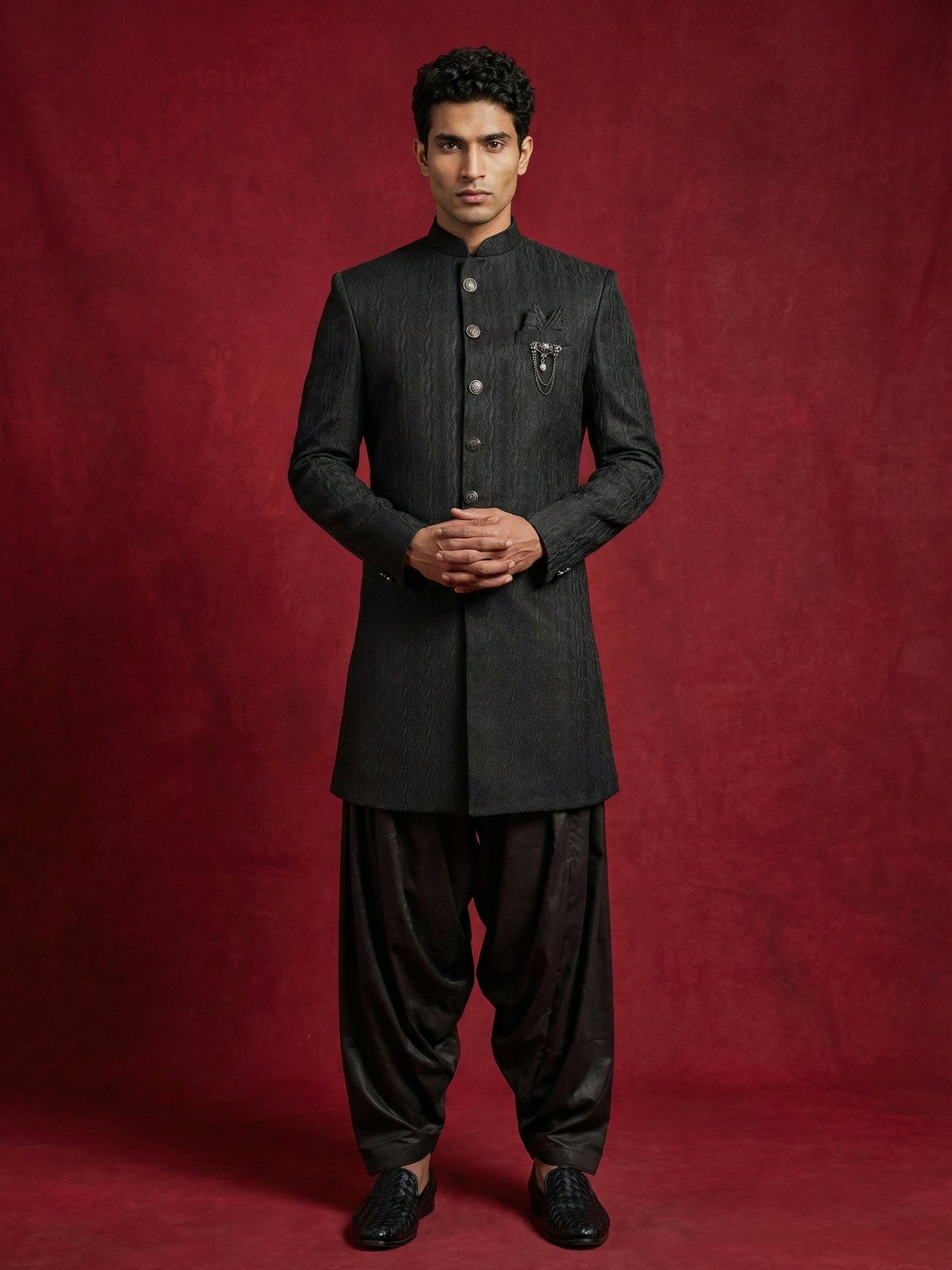 DesiQlo Men Embroidered Indo Western Set - Black - 50JIND_S7B_171Black