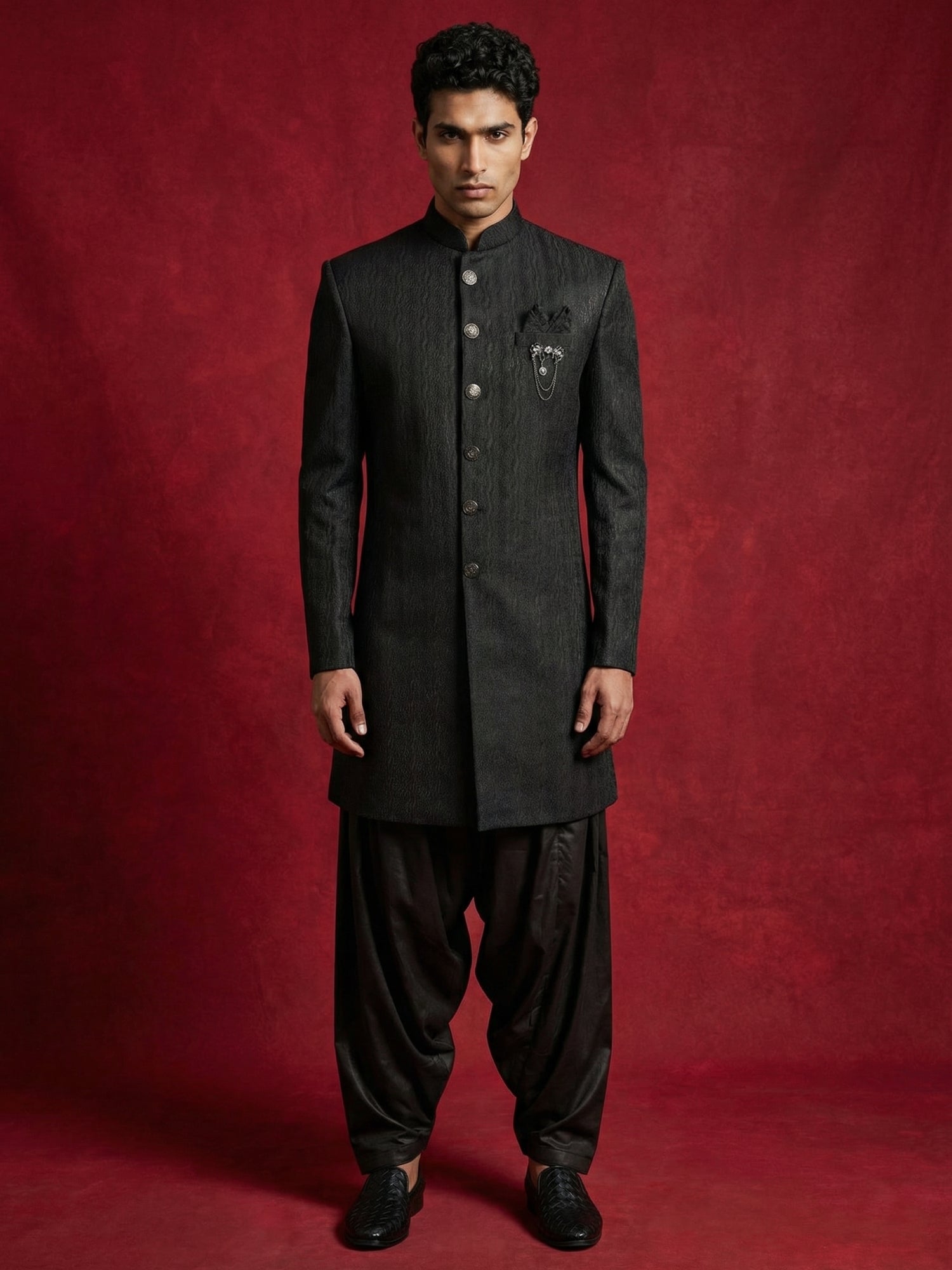 DesiQlo Men Embroidered Indo Western Set - Black - 50JIND_S7B_171Black