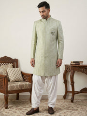 Embroidered Jacquard Silk Indo-Western Set ( 50JIND S7W 135Pista S )