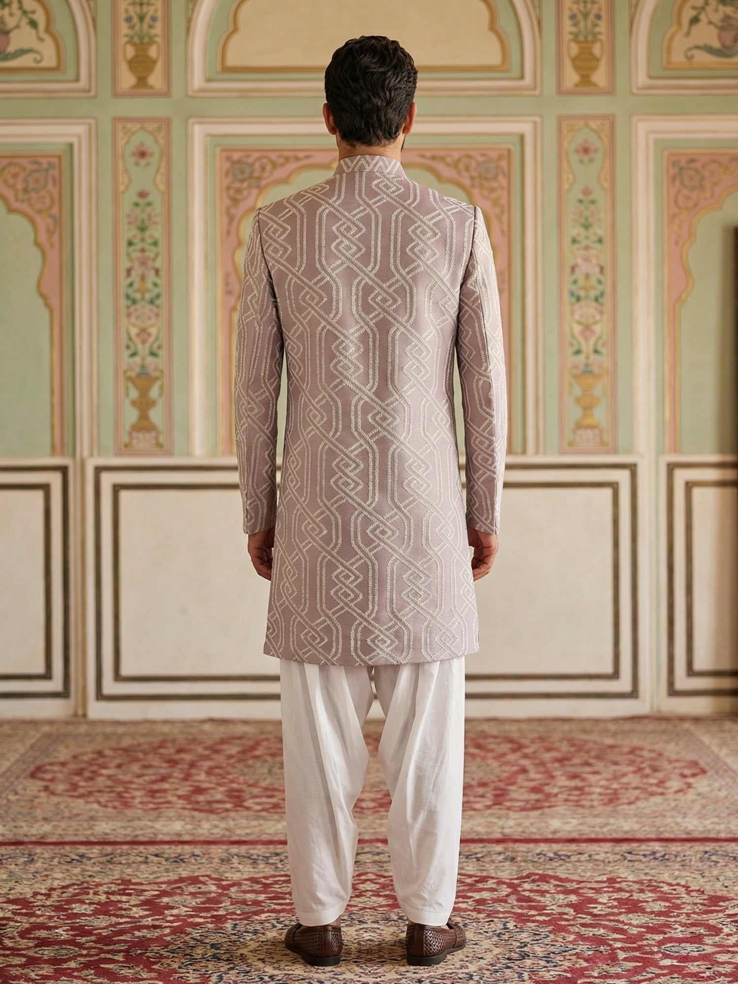 DesiQlo Men Embroidered Indo Western Set - Purple - 50JIND_S7W_135Purp