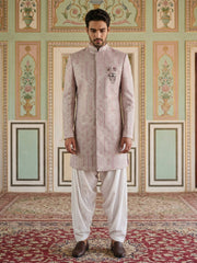 Embroidered Jacquard Silk Indo-Western Set ( 50JIND S7W 135Purple S )