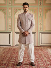 Embroidered Jacquard Silk Indo-Western Set ( 50JIND S7W 135Purple S )