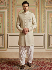 Jacquard Silk Indo-Western Set ( 50JIND S7W 137Cream S )